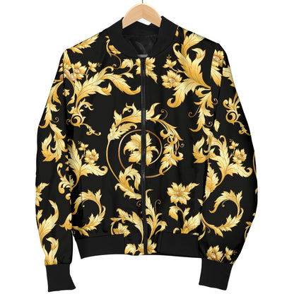 Baroque Golden Pattern Print Design 04 Women's Bomber Jacket