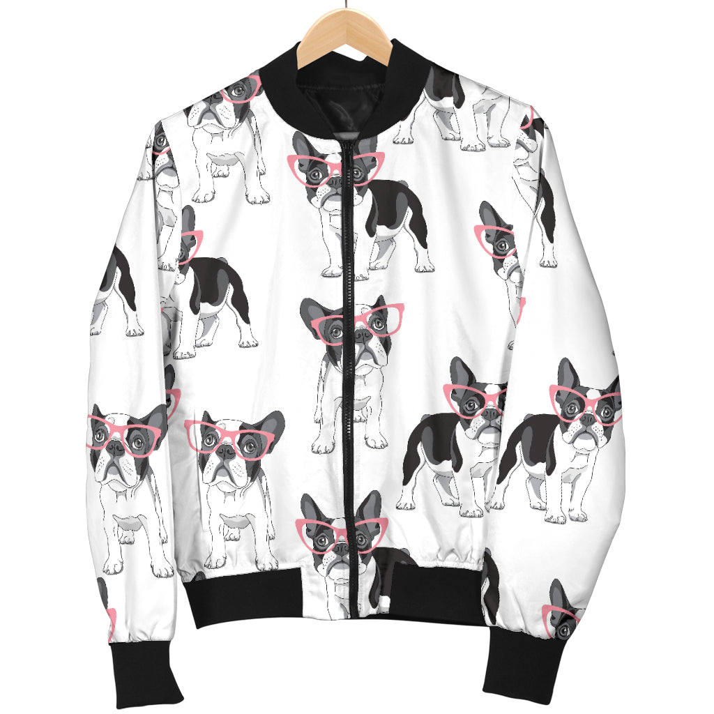 Boston Terrier Pattern Print Design 03 Women's Bomber Jacket