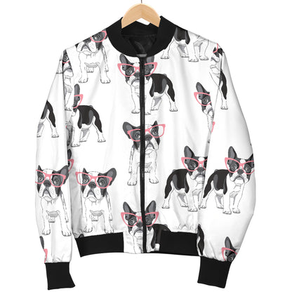 Boston Terrier Pattern Print Design 03 Women's Bomber Jacket