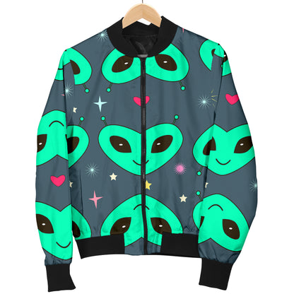 Alien Head Heart Pattern Print Design 03 Women's Bomber Jacket