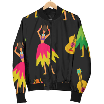 Hula Dancers Hawaiian Girl Pattern Print Design 03 Women's Bomber Jacket