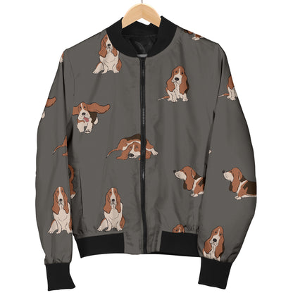 Basset Hound Pattern Print Design 03 Women's Bomber Jacket