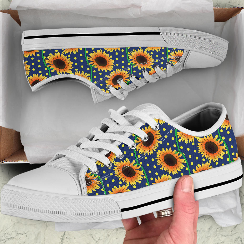 Sunflower Pattern Print Design SF03 White Bottom Low Top Shoes
