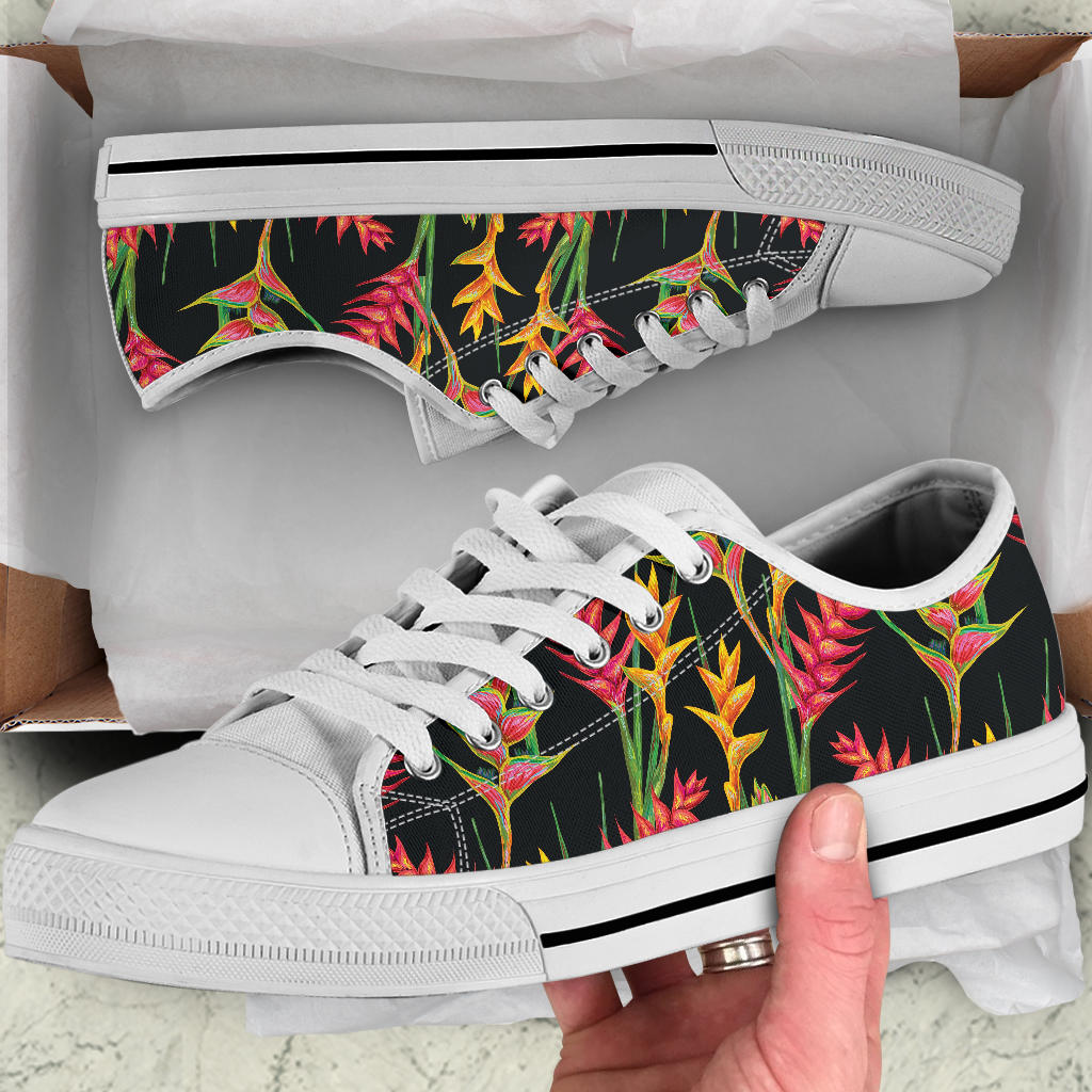 Heliconia Pattern Print Design HL01 White Bottom Low Top Shoes