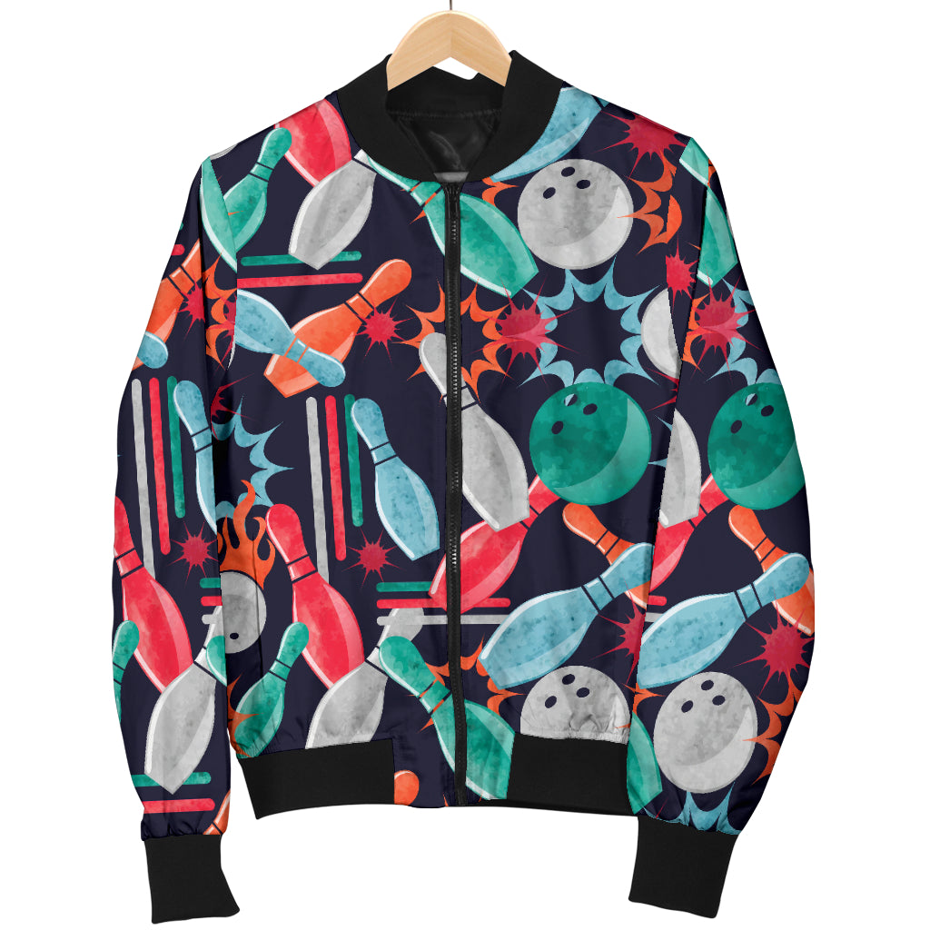 Bowling Pattern Print Design 08 Women's Bomber Jacket