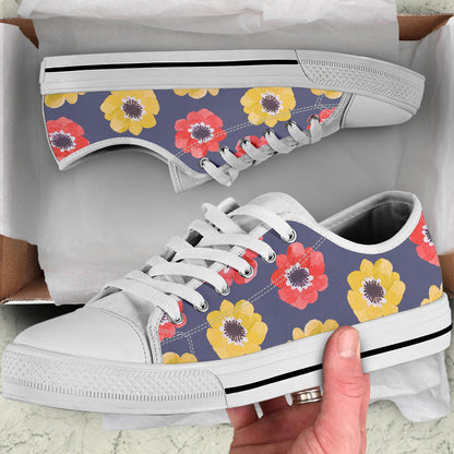 Anemone Pattern Print Design AM010 White Bottom Low Top Shoes