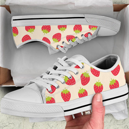 Strawberry Pattern Print Design SB02 White Bottom Low Top Shoes