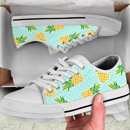 Pineapple Pattern Print Design PP01 White Bottom Low Top Shoes