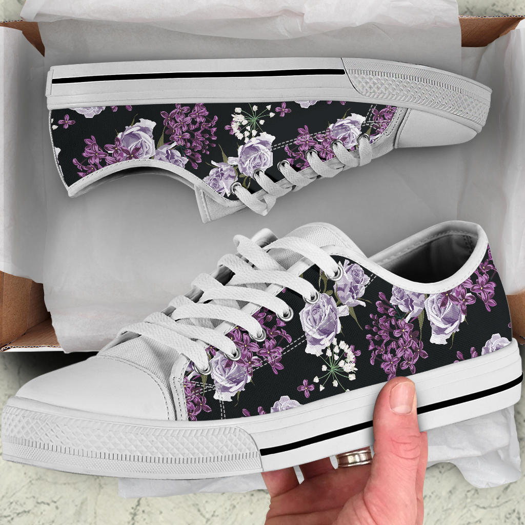 Lilac Pattern Print Design LI04 White Bottom Low Top Shoes