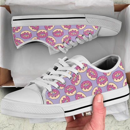 Donut Pattern Print Design DN015 White Bottom Low Top Shoes
