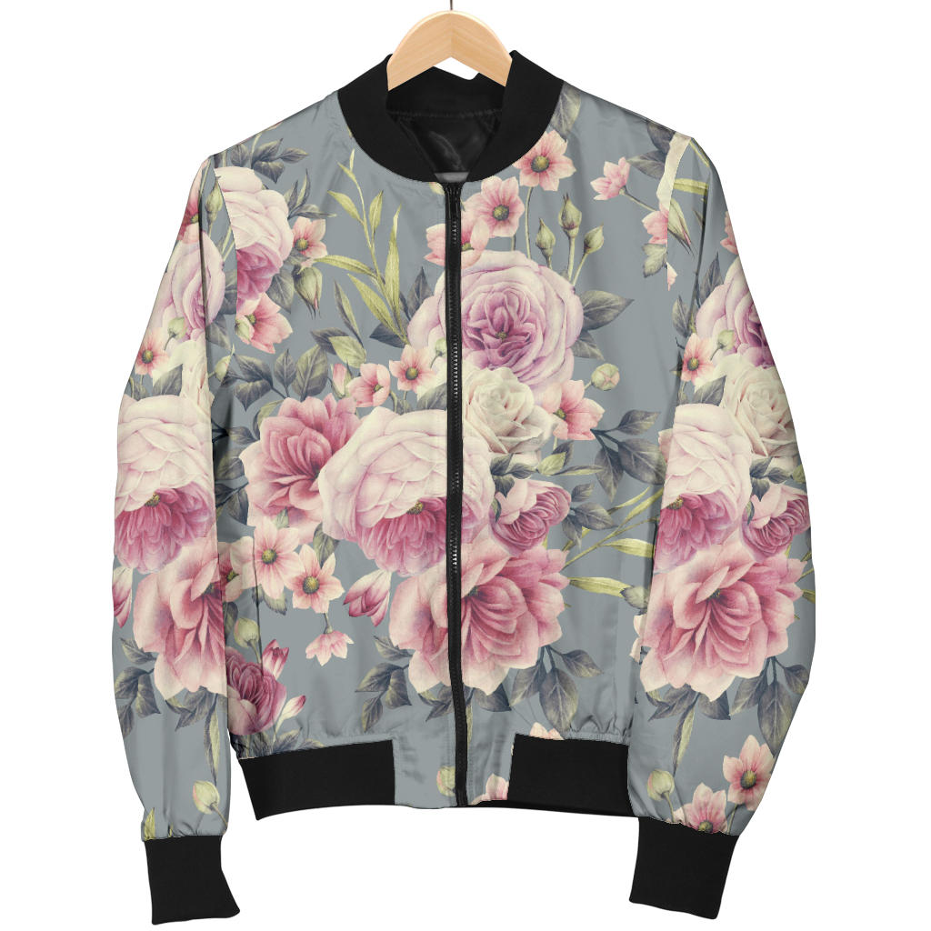 Peony Pattern Print Design PE05 Women Bomber Jacket