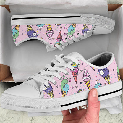 Ice Cream Pattern Print Design IC05 White Bottom Low Top Shoes