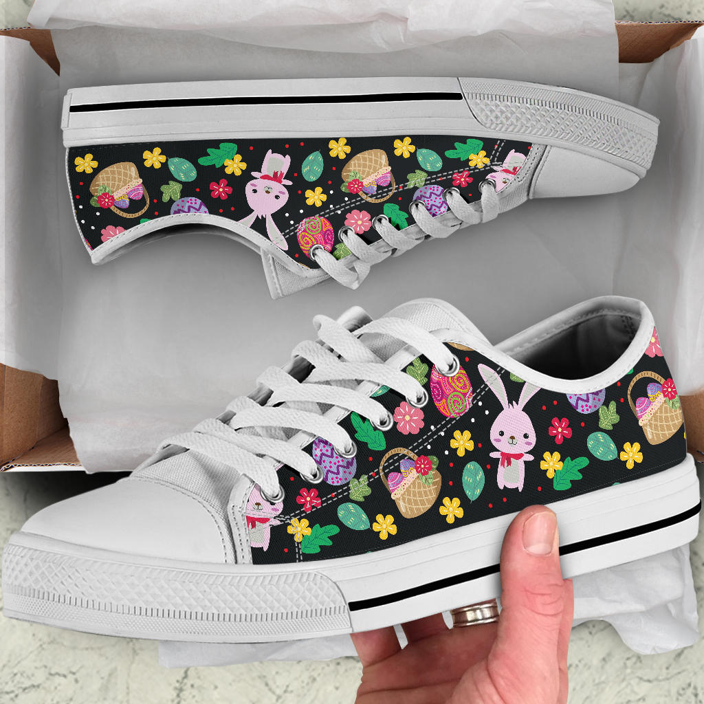 Easter Eggs Pattern Print Design RB05 White Bottom Low Top Shoes
