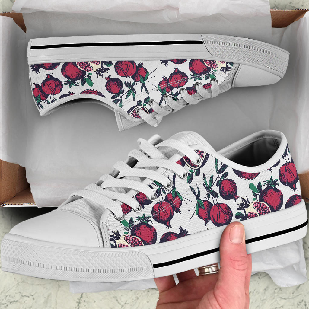 Pomegranate Pattern Print Design PG01 White Bottom Low Top Shoes