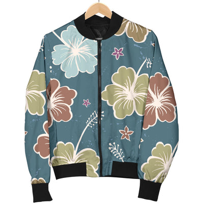 Hibiscus Pattern Print Design HB033 Women Bomber Jacket