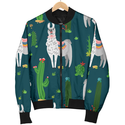 Llama Cactus Pattern Print Design 013 Women's Bomber Jacket