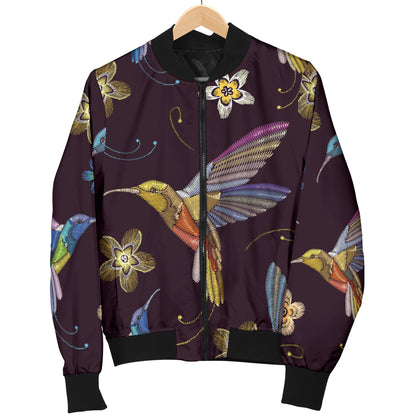 Hummingbird Pattern Print Design 04 Women's Bomber Jacket