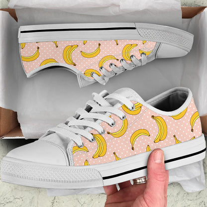 Banana Pattern Print Design BA06 White Bottom Low Top Shoes