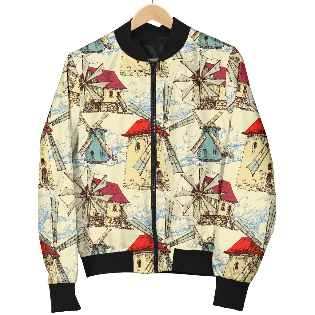 Windmill Pattern Print Design 01 Women's Bomber Jacket