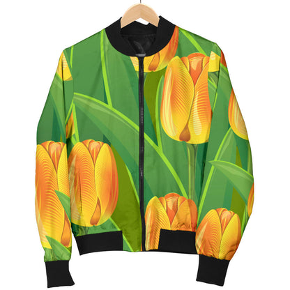 Tulip Orange Pattern Print Design TP07 Women Bomber Jacket