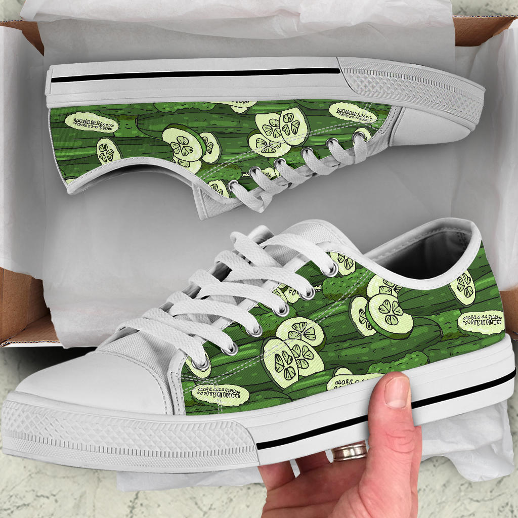 Cucumber Pattern Print Design CC01 White Bottom Low Top Shoes