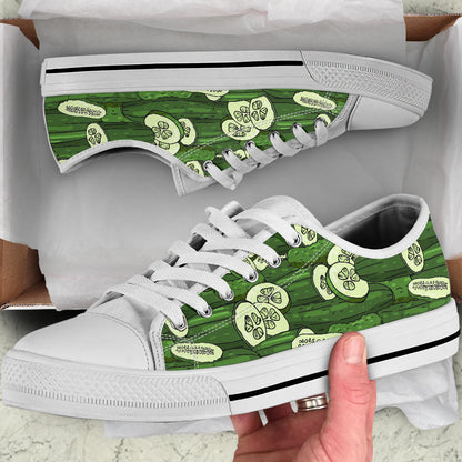 Cucumber Pattern Print Design CC01 White Bottom Low Top Shoes