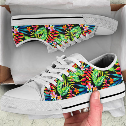 Heliconia Pattern Print Design HL09 White Bottom Low Top Shoes