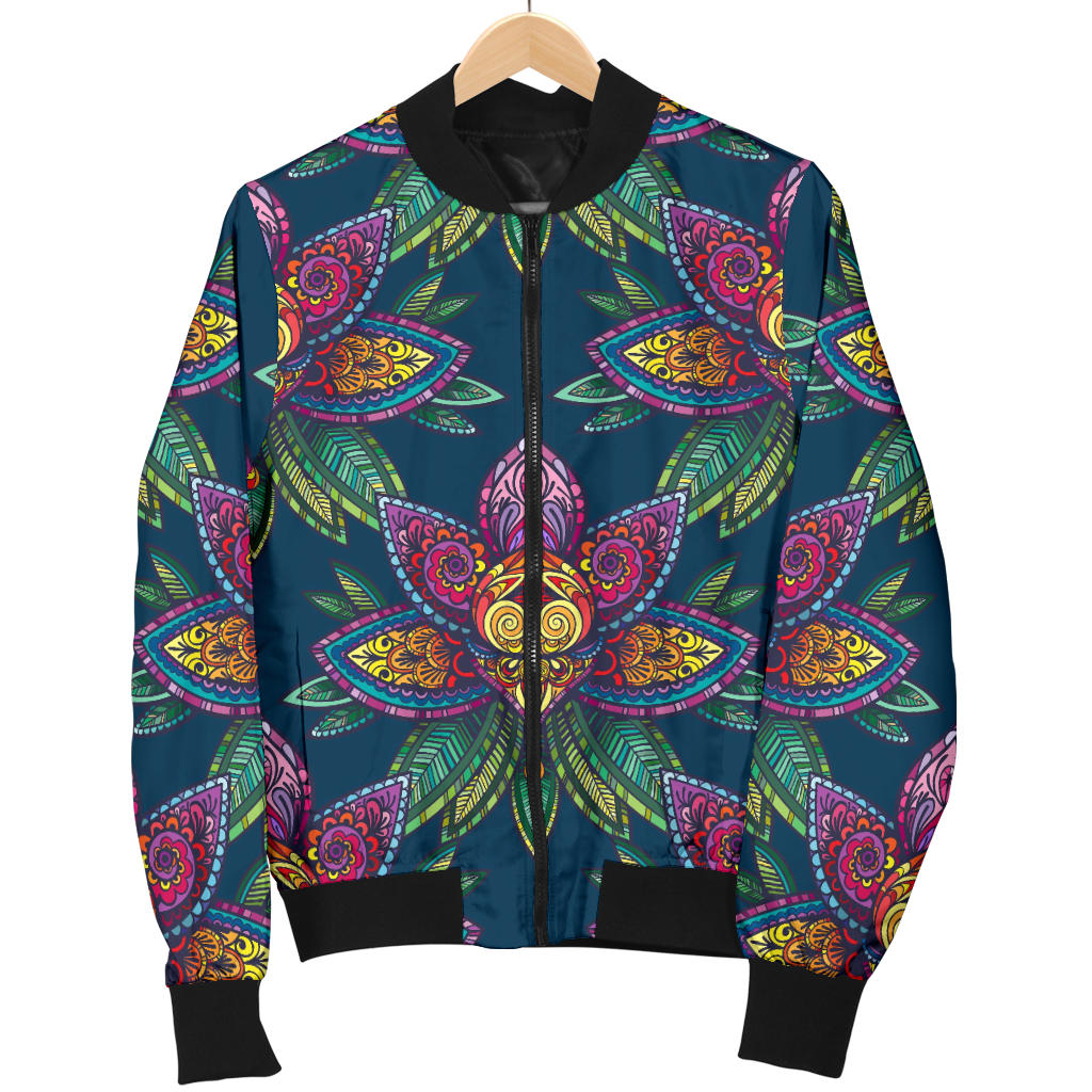 lotus Boho Pattern Print Design LO04 Women Bomber Jacket