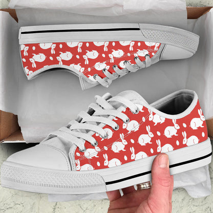 Rabbit Pattern Print Design RB017 White Bottom Low Top Shoes