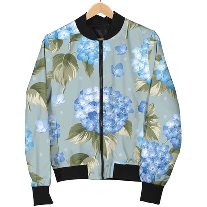 Hydrangea Pattern Print Design 01 Women's Bomber Jacket