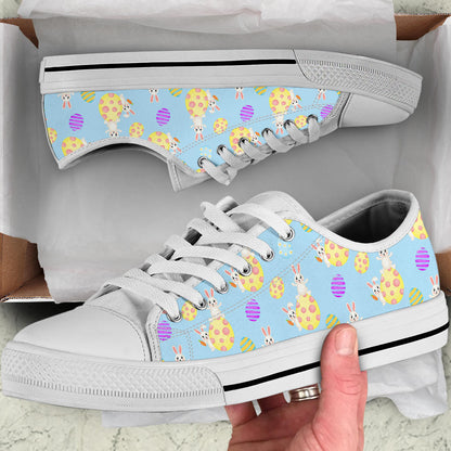 Easter Eggs Pattern Print Design RB015 White Bottom Low Top Shoes