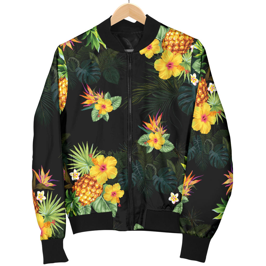 Pineapple Tropical Flower Print Pattern Women Bomber Jacket