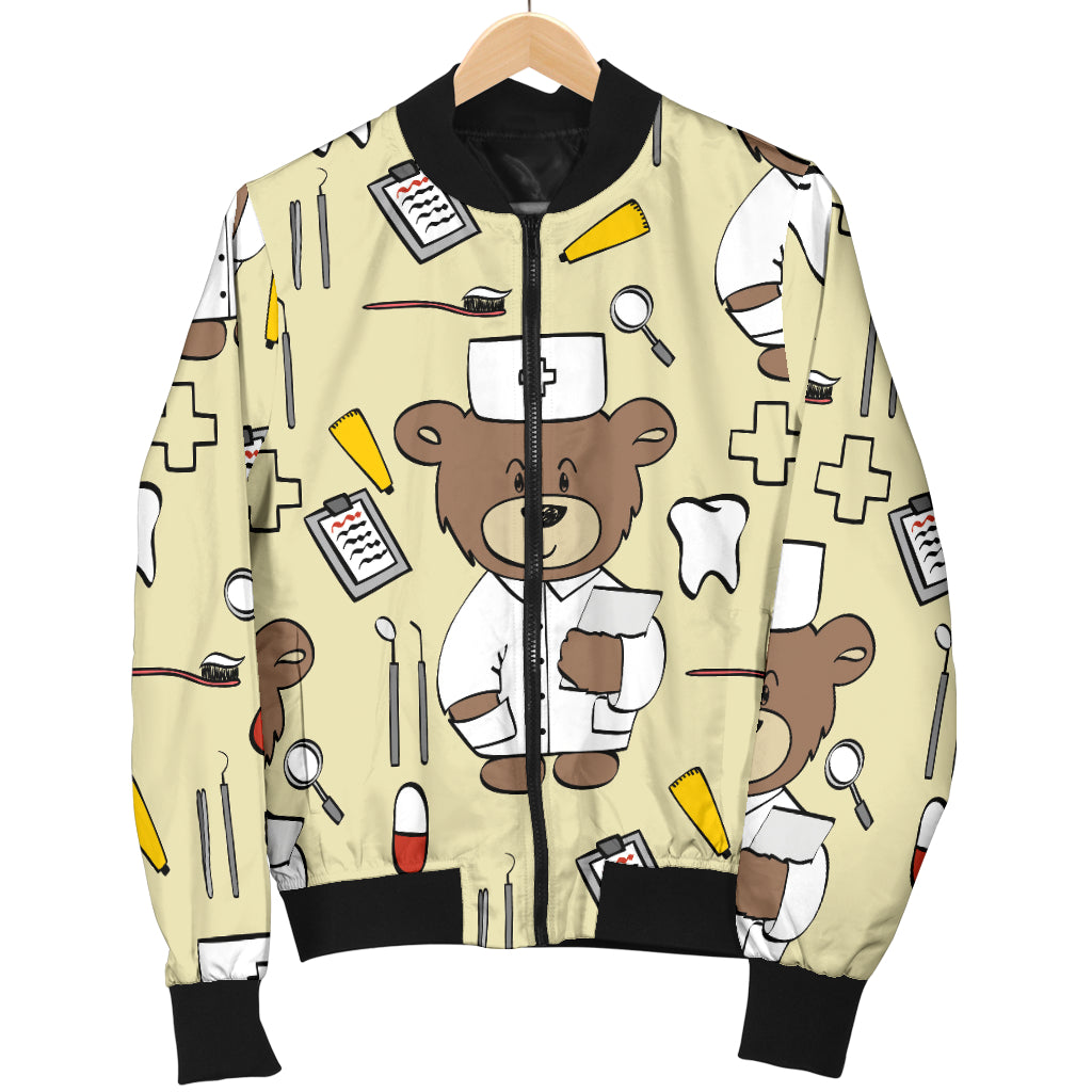 Nurse Bear Pattern Print Design A02 Women's Bomber Jacket