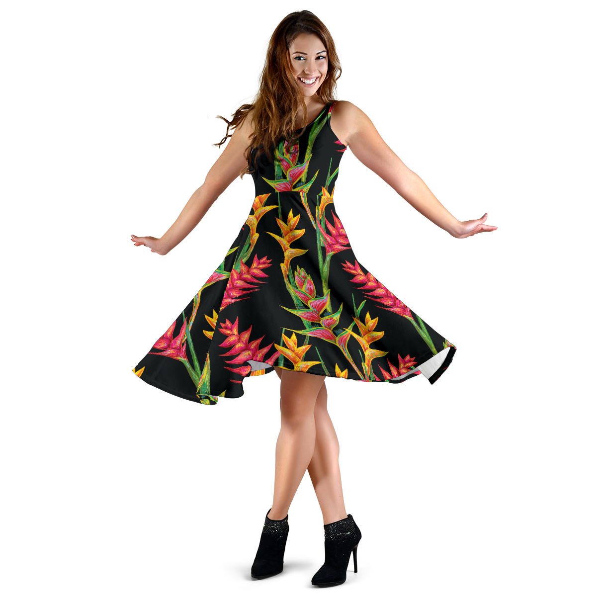 Heliconia Pattern Print Design HL01 Midi Dress