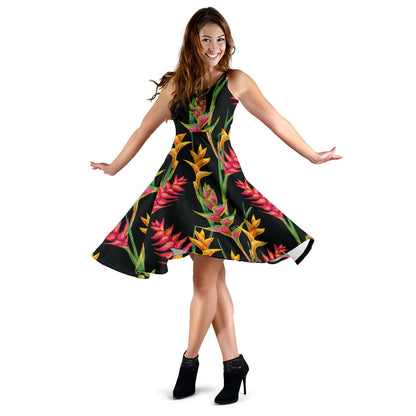 Heliconia Pattern Print Design HL01 Midi Dress