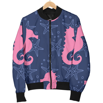 SeaHorse Pink Pattern Print Design 02 Women's Bomber Jacket