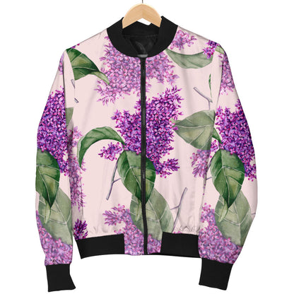 Lilac Pattern Print Design LI02 Women Bomber Jacket
