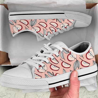 Apple Pattern Print Design AP04 White Bottom Low Top Shoes
