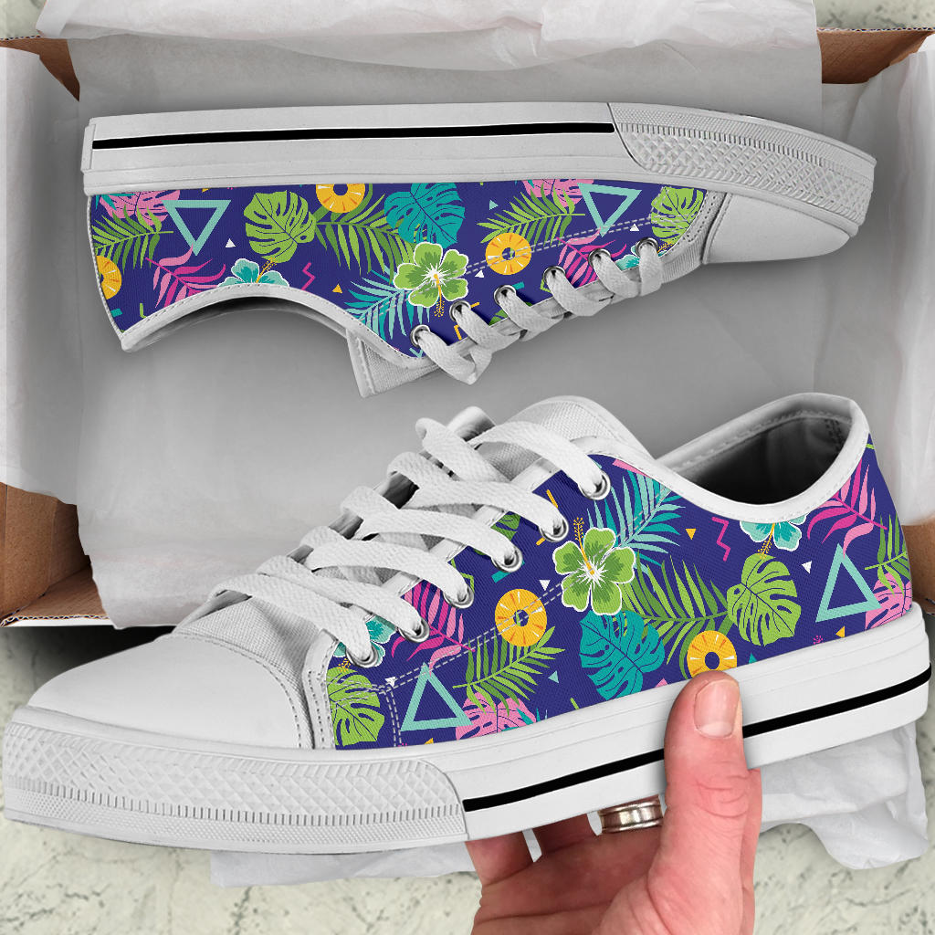 Hawaiian Themed Pattern Print Design H014 White Bottom Low Top Shoes