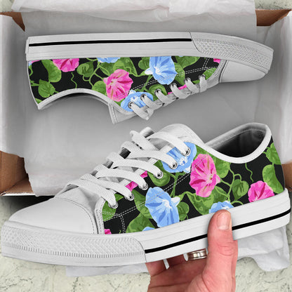 Morning Glory Pattern Print Design MG04 White Bottom Low Top Shoes