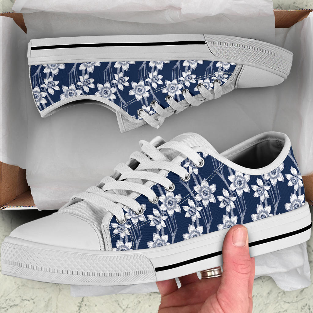 Daffodils Pattern Print Design DF09 White Bottom Low Top Shoes