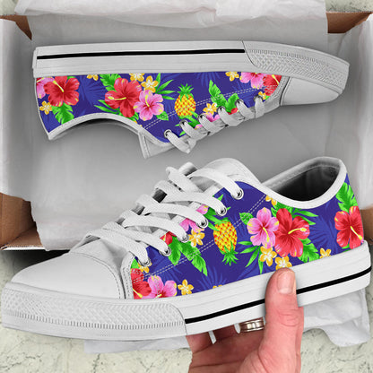 Hawaiian Themed Pattern Print Design H05 White Bottom Low Top Shoes