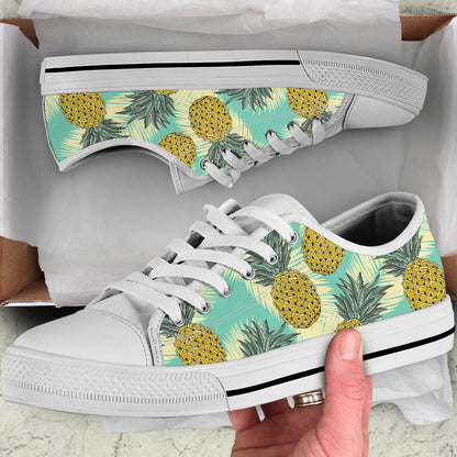 Pineapple Pattern Print Design PP03 White Bottom Low Top Shoes