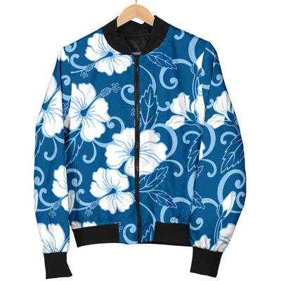 Hibiscus Pattern Print Design HB03 Women Bomber Jacket