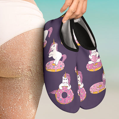 Donut Unicorn Pattern Print Design DN011 Aqua Water Shoes