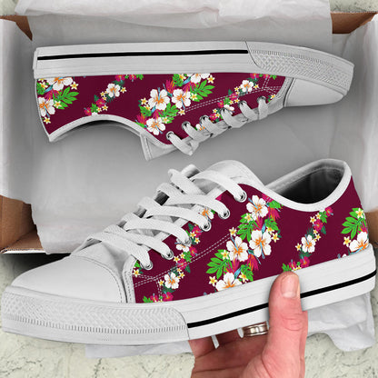 Hawaiian Themed Pattern Print Design H06 White Bottom Low Top Shoes