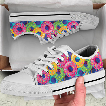 Donut Pattern Print Design DN010 White Bottom Low Top Shoes