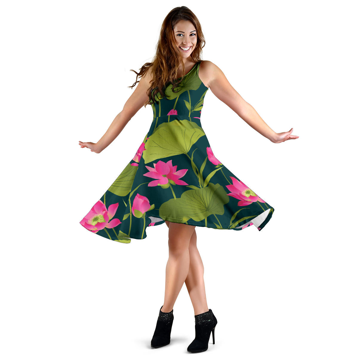Water Lily Pattern Print Design WL09 Midi Dress