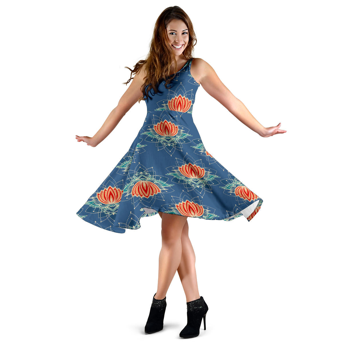 lotus Boho Pattern Print Design LO07 Midi Dress