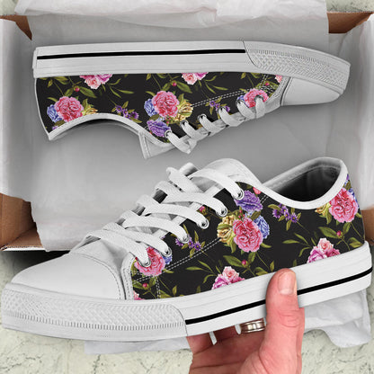 Carnations Pattern Print Design CN05 White Bottom Low Top Shoes